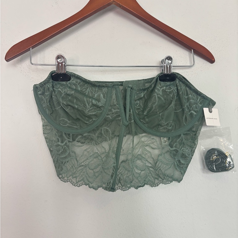 ANTHROPOLOGIE NWT TEIL GREEN LACE STRAPLESS ADJUSTABLE CORSET BRALETTE SZ XL - Picture 2 of 9